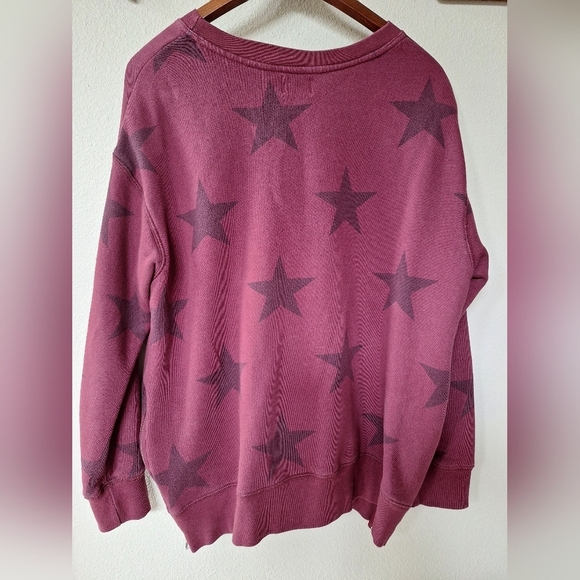 Sundry Womens Burgundy Star Print Side Zip Oversized Pullover. Size 2 - Picture 6 of 6